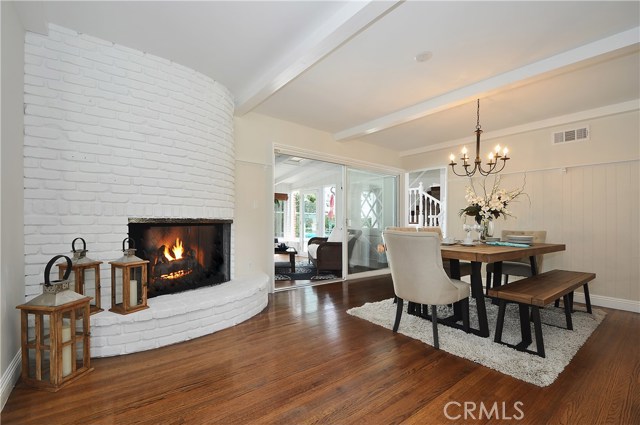 Dining room with fireplace