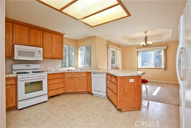 Lots of light pours into the kitchen