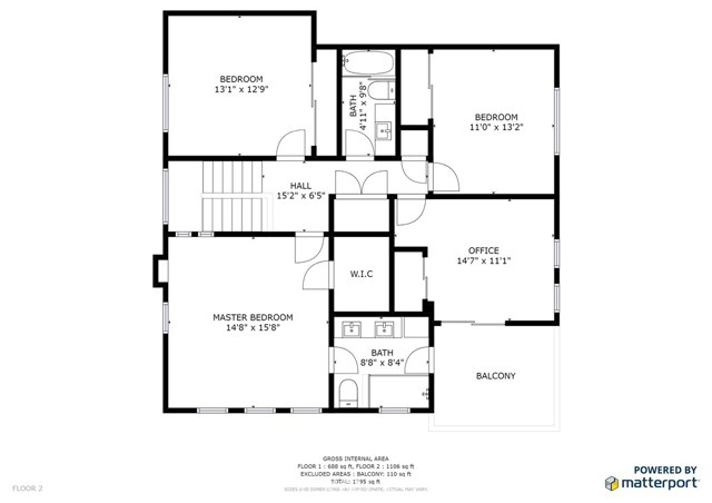 Floorplan for 2nd floor - each bedroom is oversized.  Laundry area is upstairs across from the hallway bathroom.