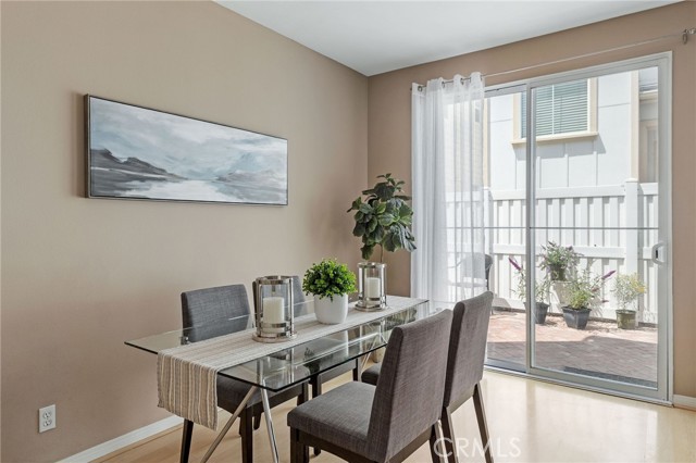 Dining area and sliding door to patio yard