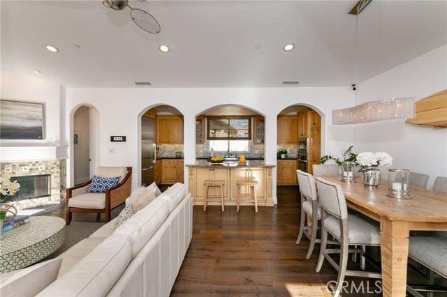 View from office of dining room, kitchen and living room