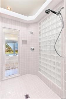 Master bathroom is exquisite. Skylight provides natural sunlight in shower. Soaking bath enjoys spectacular views.