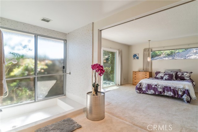 Master bath with open shower and terrarium