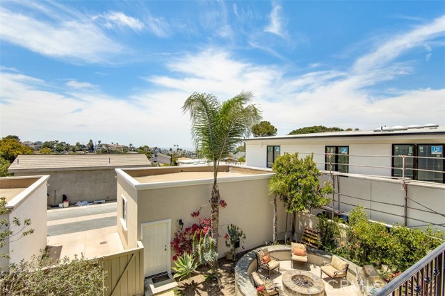 Aerial view of back yard and detached garage