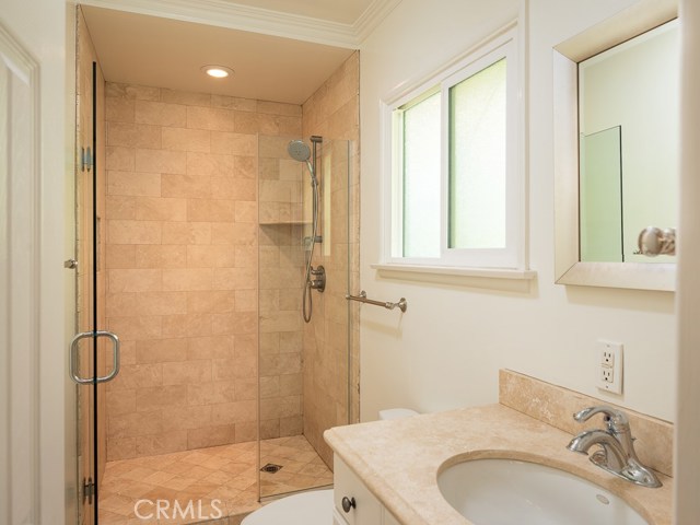 Remodeled en-suite guest bathroom.