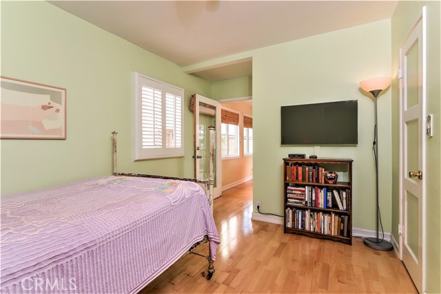 The lower level bedroom has a nice sized closet and wood trim accents.