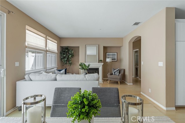 Looking from the dining area to the living room