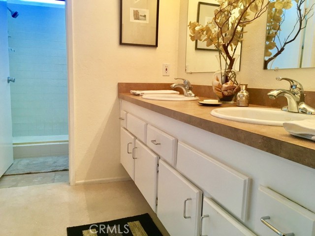 Master bathroom with double sink. Master shower