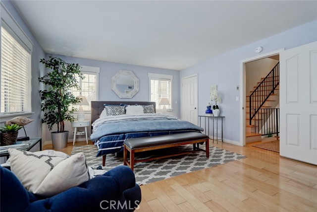 His and hers walk-in closets hold everything.