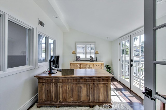 This awesome room is part of the main bedroom suite. It is used currently as an office but was used as a nursery and could be a super nice workout room, yoga studio, artists studio, library or ??
It has all kinds of natural light and windows at left look out over living room.