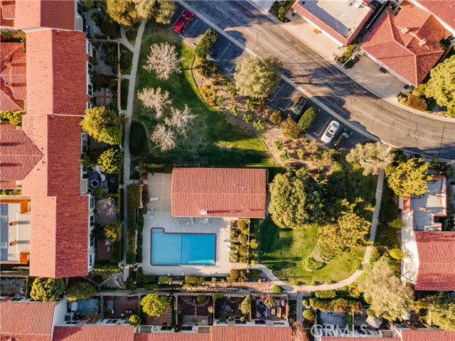 Drone shot of pool and complex Drone shot of pool and complex