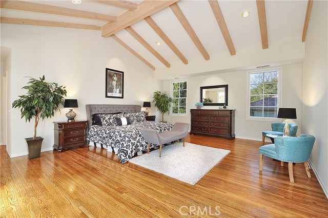 Master Bedroom with Cathedral Wood-Beamed Ceiling