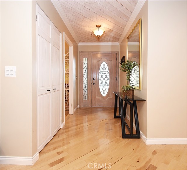 Leaded glass front door and entry hall