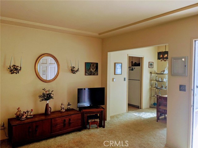 Living room adjacent to separate dining room leading into the kitchen. bright morning light.