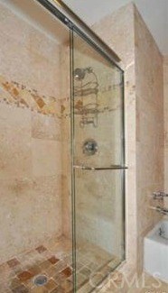Master bath shower and bathtub with inlay accents