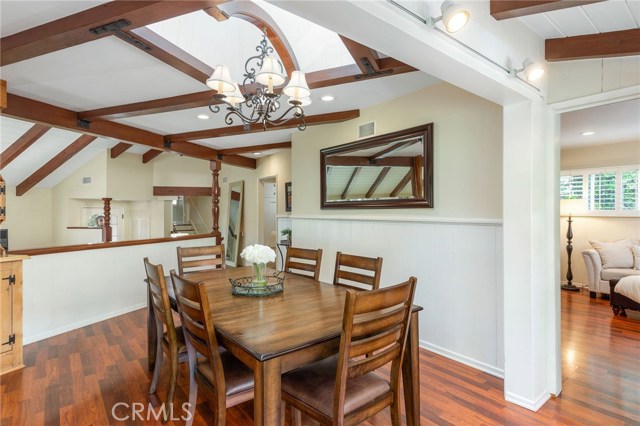 The dining area is at the heart of the home and looks out into the natural backdrop of the outdoors.