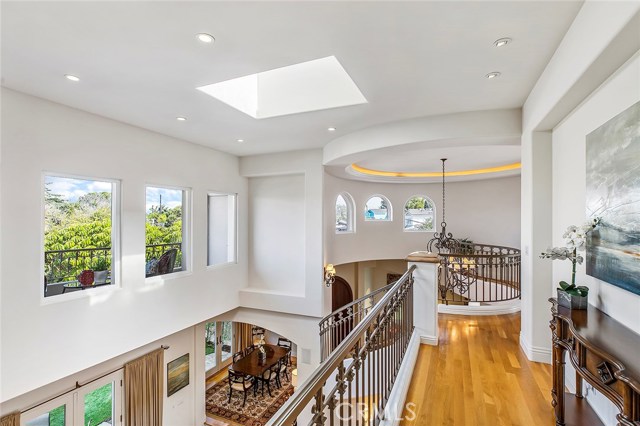 Lots of natural light through upper level windows and skylights, with views of the Hollywood Hills.