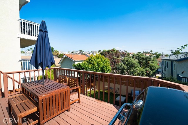 Redwood deck with city view