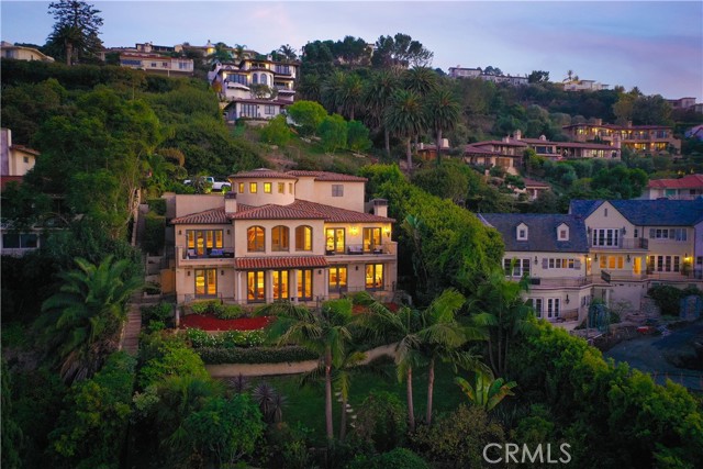 Dusk time aerial view of the back of the Estate.