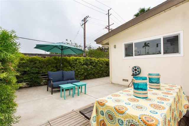 Backyard with sitting area.