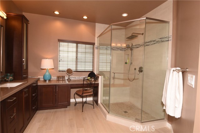 Another view of the master bathroom.  Big bench seating in master shower is a plus!