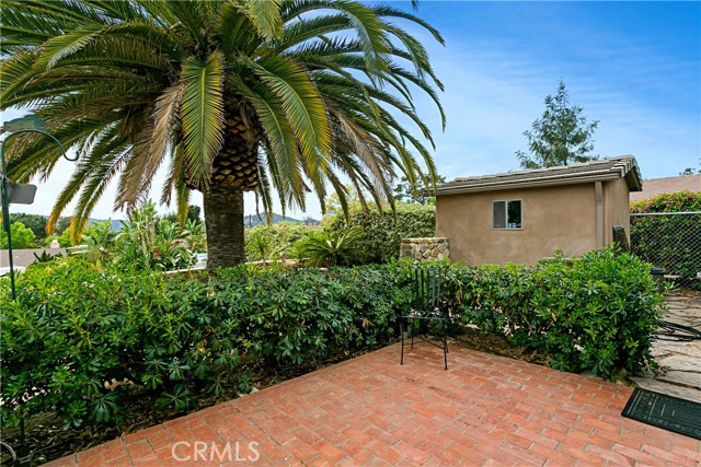 Front Patio with storage shed