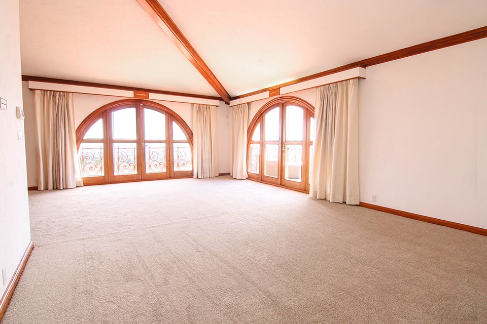 Master Bedroom with Vaulted Ceiling with views of Catalina Island and Coastal San Pedro.