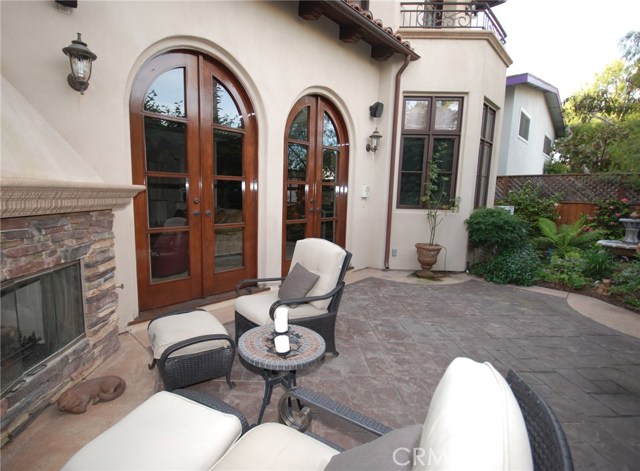 Back patio with fireplace
