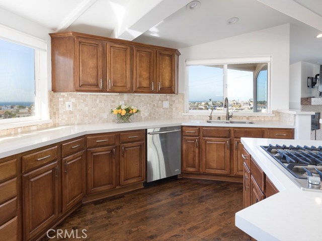 View of ocean from kitchen sink