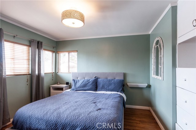 Good storage and lots of light in this bedroom.