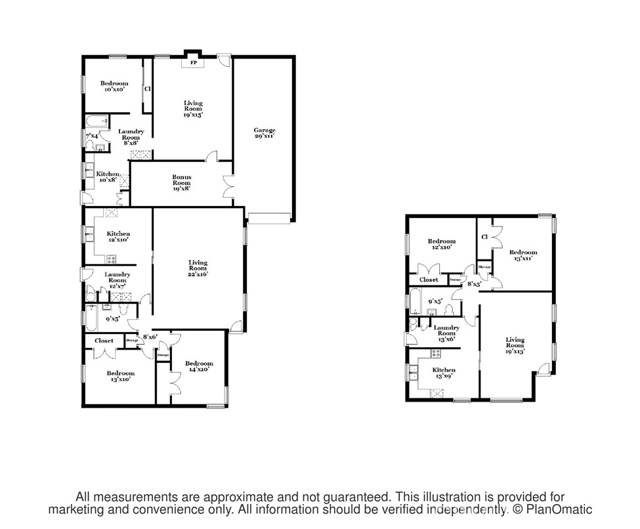 Floor Plan.  The entire structure is one building.  Floor Plan to the Right is Unit A which is connected by a two car garage between the space plan to the left