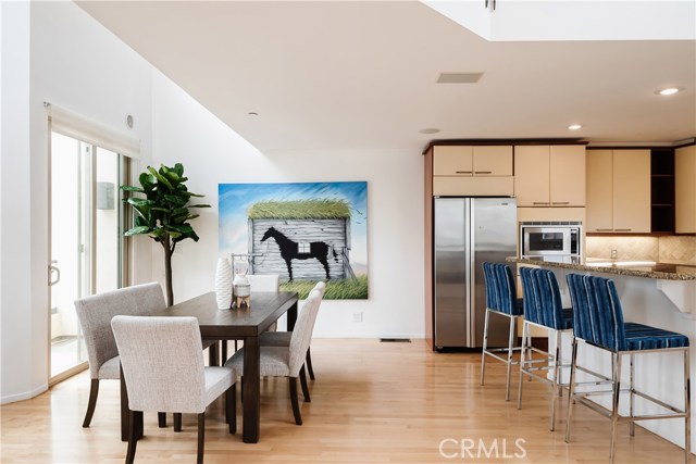 Dining Area is open to modern kitchen and adjacent to deck