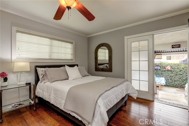 Master bedroom with French doors to patio