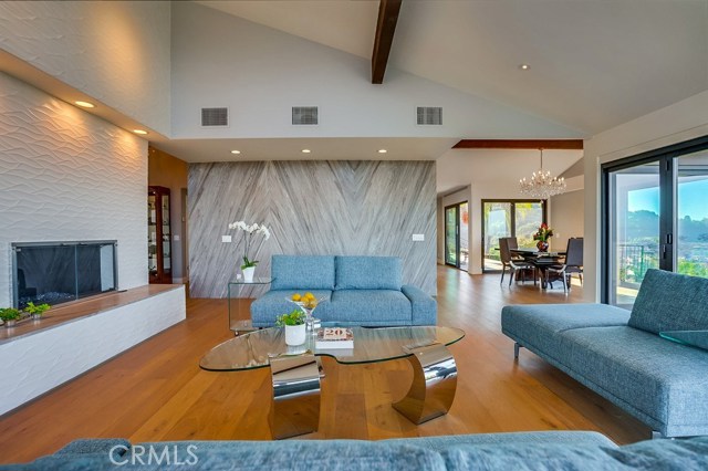 Living room with marble wall