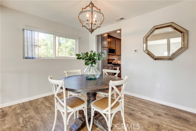 Up a few steps from the living room is a formal dining room that is perfect for large or intimate dinners.