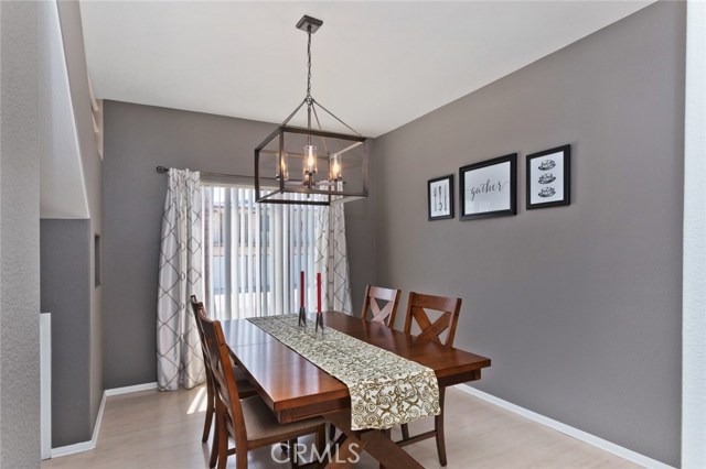 Dining room with new light fixture.