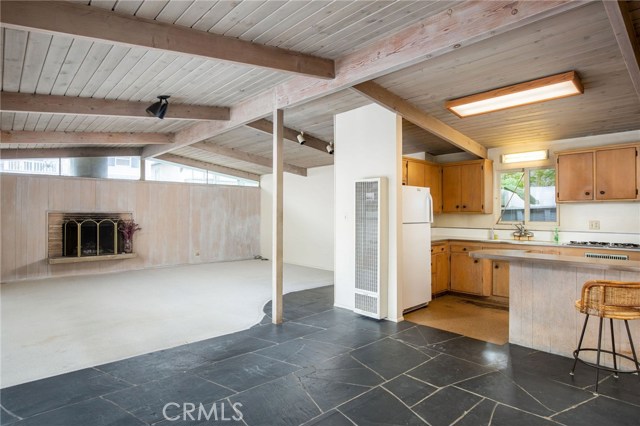 Interior living room and kitchen.