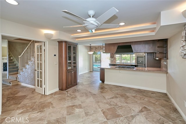 Kitchen area that leads out to backyard
