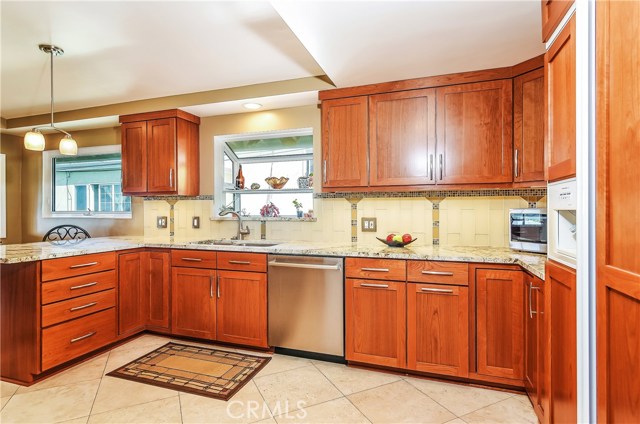 The custom designed kitchen has been completely remodeled