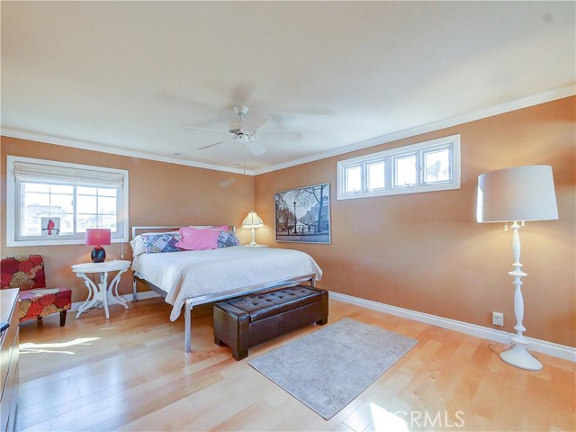 The first bedroom on the right.