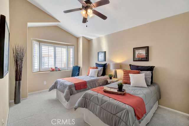 Vaulted Ceilings, Bay Window, Ceiling Fan and Custom California Closets. Vaulted Ceilings, Bay Window, Ceiling Fan and Custom California Closets.