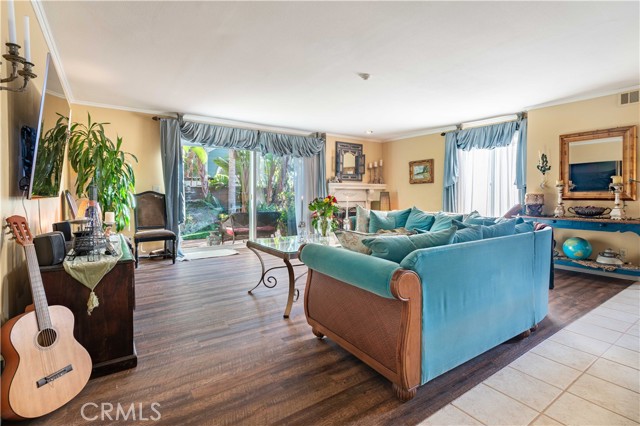 Living Room with sliders to private backyard