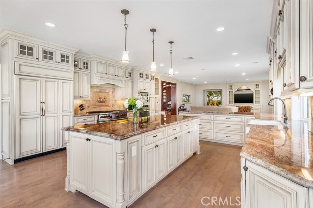 Sizeable fridge, Wolfe oven, and cabinet space for  plenty of storage