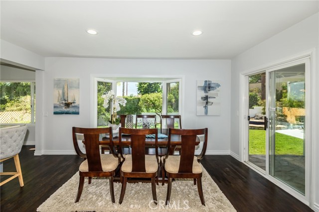 Dining area overlooking backyard.