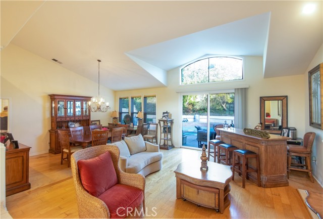 Living room with fireplace and doors to the outside