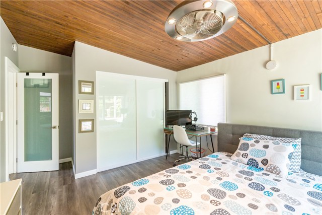 The guest bedroom closet and super cool fan/light fixture