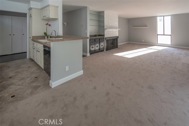 Kitchen area opens to dining and living room