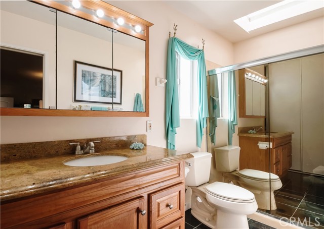 Master Bathroom with granite counter, skylight and oversized shower