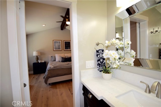 master bath view to master bedroom, with sliding barn door