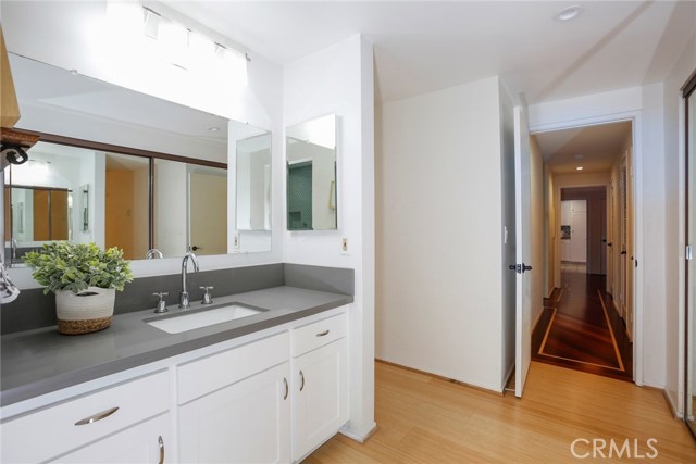 New quartz vanity top & self closing vanity doors & drawers.